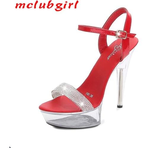 MCLUBGIRL Summer Sandals Women Shoes Transparent Platform Sandals Shoes High Heel 13CM Party Wedding Pumps Model Shoes LFD