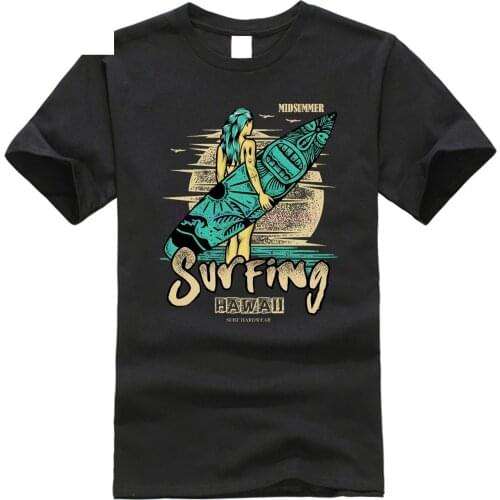 Hot Sale Men T Shirt Fashion t-shirt Hawaii Surfer Board Surfboard Tiki Beach Retro Pinup Party 91 Summer o-neck Tops
