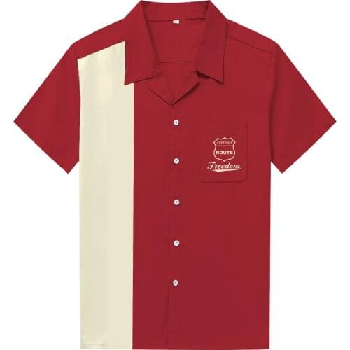 Rock Vintage Men Shirt Short Sleeve ST126 Cotton L-3XL Retro Bowling camiseta hombre Plus Size Red shirt men
