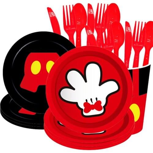 Disney Mickey MouseTheme Disposable Tableware Sets Birthday Party Supplies Plates Cups Knives Spoons Forks Boy Home Decoration