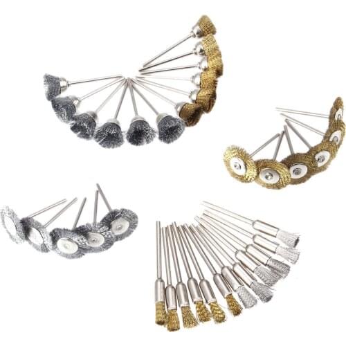 36 Pcs Copper & Stainless Steel Wire Brush Polishing Wheels Set Bowl Pen T-Shaped Polishing Cleaning Rotary Tools - 2.35mm Shank