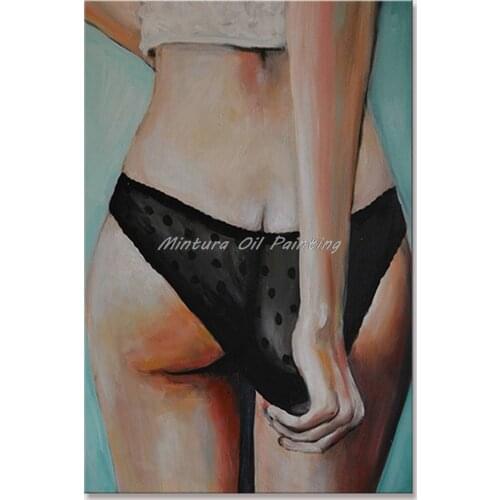 Mintura Wall Picture for Living Room Oil Paintings on Canvas Hand Painted Sexy Girls Pull On Their Underwear Home Decor No Frame