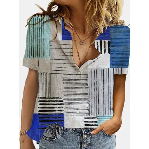 Spring New Retro Blouses Short-Sleeved Digital Printing Womens Blouses Are Fashion Casual Loose Large Size XXXL Office Blouses