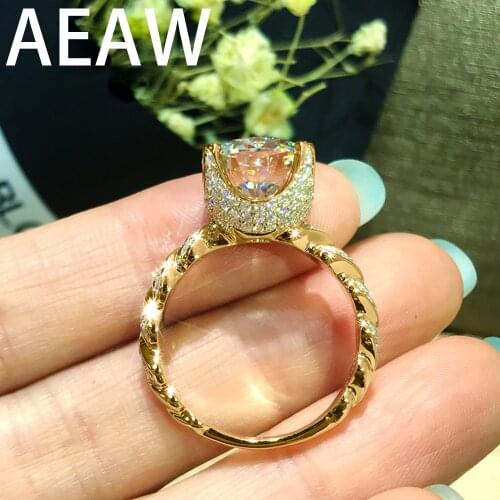 Solid 14K 585 Yellow Gold 2.5ctw EF Moissanite Engagement Ring for Women Heavy Gold Style