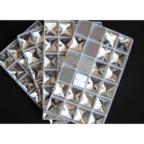 Wholesale Square Sew On Stone Crystal Clear Color 10,12,14,16,22mm Garment Sewing Glass Beads Flatback 2 holes Dress Making