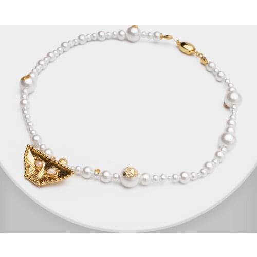 O42 Unique design pearl choker necklace for lady girls birthday gifts with box dress suit double-side wear pendant necklace mask