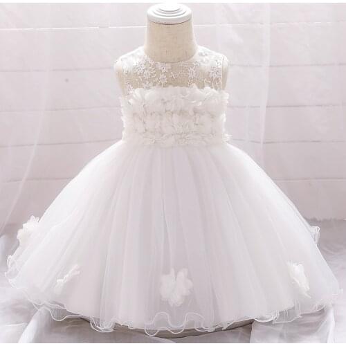 Newborn Christening Princess Toddler Birthday Party Children Baptism Baby Girl Clothes Summer Dresses White Tutu Vestidos 1 Year