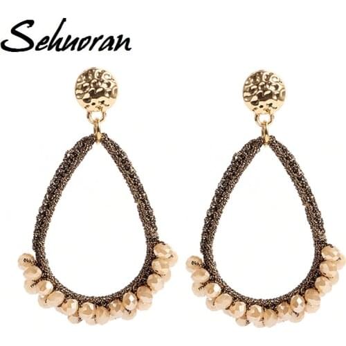 Sehuoran 2017New trendy big drop crystal earrings by handmade jewelry earrings for woman brincos bead Weaving drop long earring