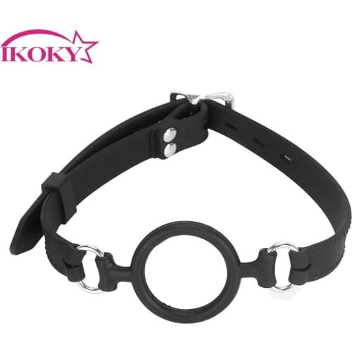 IKOKY Oral Fixation Ball Sex Toys Products Silicone Mouth Gag Harness Plug Muzzle Ring Black Bondage Strap For Married Couples