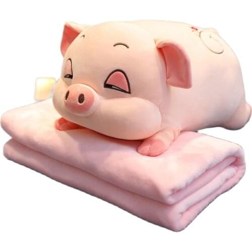 Kawaii Plush Toys Sleeping Pig animal crossing plush peluche Hamster Pillow Plus Blanket Quilt Air Conditioning Pillow baby toys