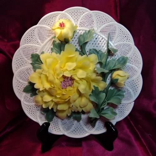 Special offer gold peony ceramic disc ceramic gifts handmade craft porcelain disc hanging plate