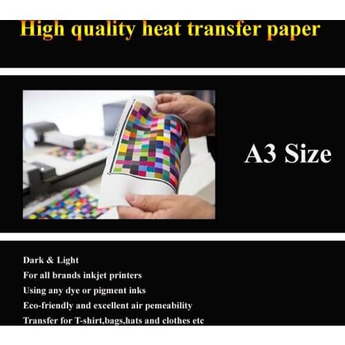 A3 T-Shirt Heat Transfer Photo Paper Light dark black Fabric Transfer Paper for Cotton Garment inkjet printer