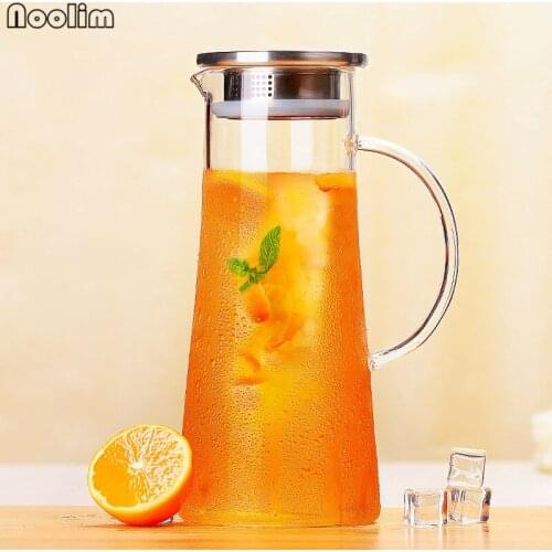 NOOLIM Heatproof Glass Carafe with Stainless Lid Two Ways to Use Hot or Iced Water Pitcher Fruit Flower Tea Teapot 1500ml