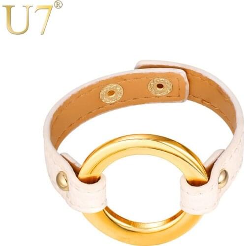 U7 2018 New PU Leather Bangle Bracelet Round Shape White/Black/Red/Brown Color Men/Women Fashion Jewelry H1057