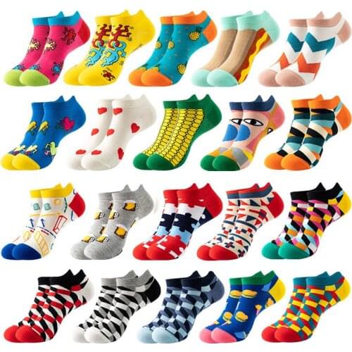 Happy Short Cartoon Fancy Women Men Geometric Breathable Sweat Funny Invisible Summer Low Cute No Show Designer Boat Ankle Socks