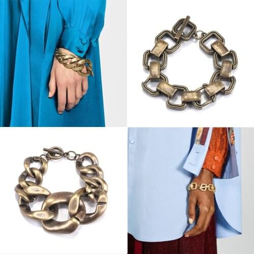 Vintage Gold ZA Chain Bracelets Punk Statement Handmade Charm Bracelet Bangles Jewelry for Women Friendship Party Wholesale