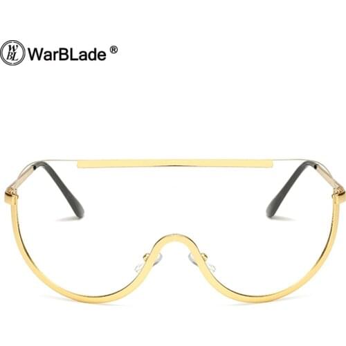 WarBLade Oversized Shield Sunglasses Big Frame Alloy One Piece Sexy Cool Sun Glasses Women Gold Clear Eyewear Gradient Shades