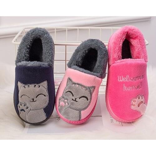 Winter Slippers Kids For Girls Indoor Cotton Slipper Baby Warm Smiley Slippers Boys Flat House Guest Children Plus Home Shoes