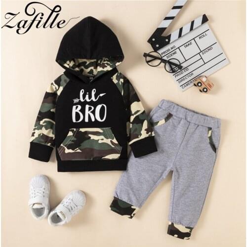 ZAFILLE Camouflage Winter Baby Boy Clothes Set 2021 Hooded Top and Gray Pants 2pcs Set Lilter Brothers Toddler Boys Outfits