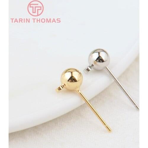 20PCS 3MM 4MM 5MM 24K Gold Color Brass Round Ball Stud Earrings Earring Clip High Quality DIY Jewelry Making Findings