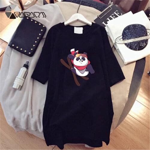 Summer Fashion Women Dresses Cartoon Print Clothes Loose Women Clothing Big Size Cute Mini Dress Black