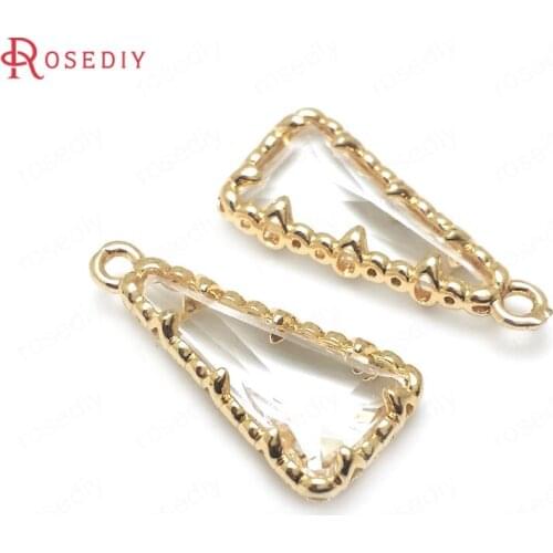 36416)6PCS 21x10MM 24K Champagne Gold Color Brass with White Glass Wave Edge Long Triangle Shape Charms Pendants Diy Findings