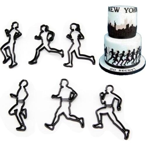 6PCS Plastic Running Theme Cookie Cutter Run Sports Fit Fondant Biscuit Mold Cutter Sugarcraft Cake Mold Cake Decorating Tools