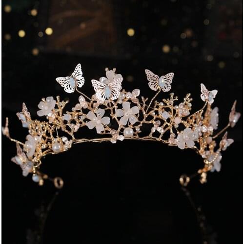 Baroque Vintage Gold Leaf Branch Bridal Tiaras Crown Headpieces Shiny Pearls Rhinestone Pageant Crowns Wedding Hair Accessories