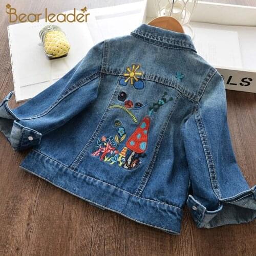 Bear Leader Girls Coats New Brand Spring Kids Girl Denim Jacket Suits Embroidery Floral Outfits Fashion Children Clothing 3 8Y