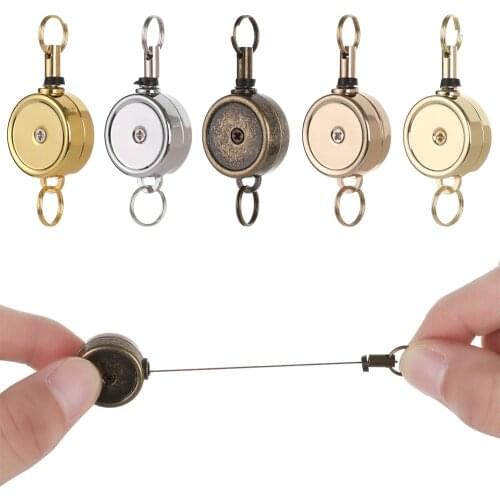 1PC Retro Metal Retractable Badge Pull Buckle ID Card Badge Reel Retractable Door Pass Holder Anti-Lost Clip Chain Office Supply