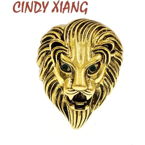 CINDY XIANG Vintage Animal Lion Head Brooches Green Eyes Pins for Men and Women Suit Shirt Pin Brooch Unisex Jewelry Accessories