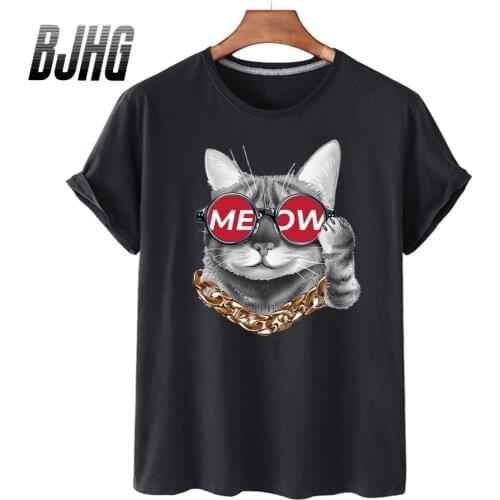 100% Cotton Sunglasses Cat Print Short-sleeved T-shirt Women Half-sleeved Summer Casual Oversized T-shirt Ladies Shirt S-4XL