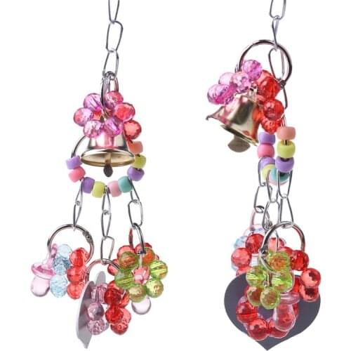 Pet Parrot Cage Toys Hanging Bird Chew Toys Mirror with Bell for Parakeet