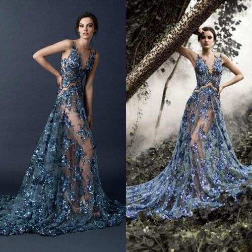 Illusion Bodice Sexy Prom Dresses V Neck Tulle Lace Sequins Fairy Evening Gowns Custom Made A Line Formal Occasion Dress