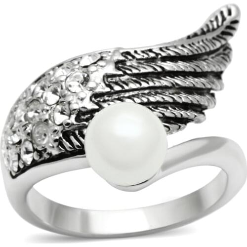 Rhodium Brass Ring with Synthetic in White