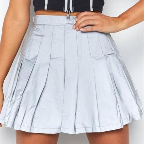 Pleated Short Skirts Ladies streetwear club party shiny gray High Waist Sexy Mini Skir Summer Women night light flash reflective