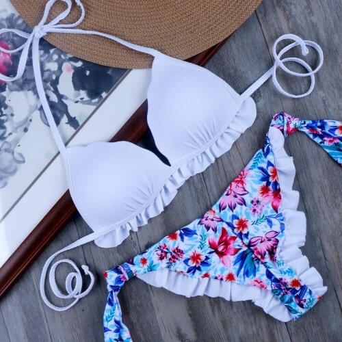 Sexy Ruffle Plus Size Swimsuit Push Up Bikini 2020 Biquini Brazilian Bikini Set Halter Ribbed Swimwear Women Maillot De Bain