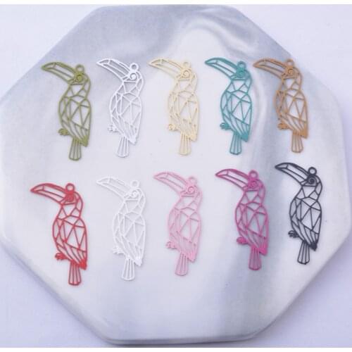 50pcs AC1244 25*20mm Brass Animal Parrot Charms Silver Gold Color Small Pendant DIY Jewelry Earring Findings