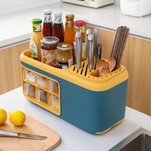 Multi-functional punch-free spice rack large capacity kitchen condiment oil salt jar shelf high load-bearing storage basket