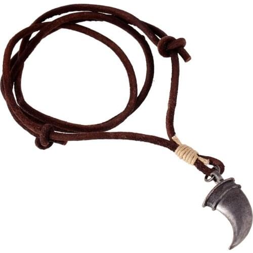 Fashion Punk Rock Long Necklace Beach Chain Horn Charm Adjustable Handmade Rope Leather Pendant Men Hiphop Retro Vintage Jewelry