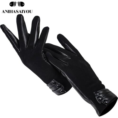 Fashion Short womens leather gloves,sheepskin womens gloves,High grade Matte leather black genuine womens winter gloves- 0715