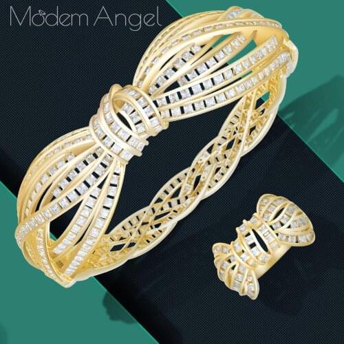 ModemAngel Fashion Brand Luxury Round Bangle Bracelet and Rings Jewelry Sets for Dubai Women Wedding Abrincos para as mulheres