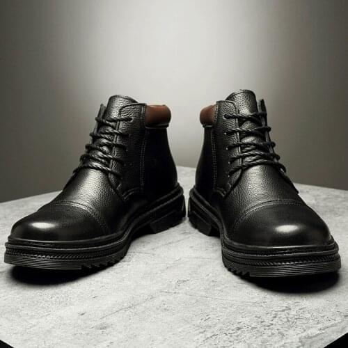 2019 new autumn and winter mens leather boots handmade mens thick warm casual shoes lace fashion winter mens ankle boots