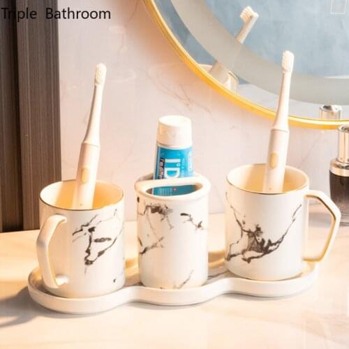 4pcs/lot Nordic Ceramics Mouth Cup Set Couples Bathroom Toiletry Supplies Household Toothbrush Holde Mouthwash Cup Tray
