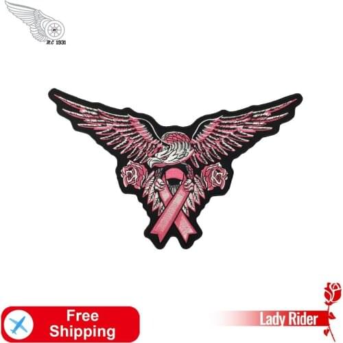 Pink Eagle Label Rose Embroidery Patch Lady Biker Rider Badges For Clothing Iron on Punk Rock Stripe Clothing DIY Applique