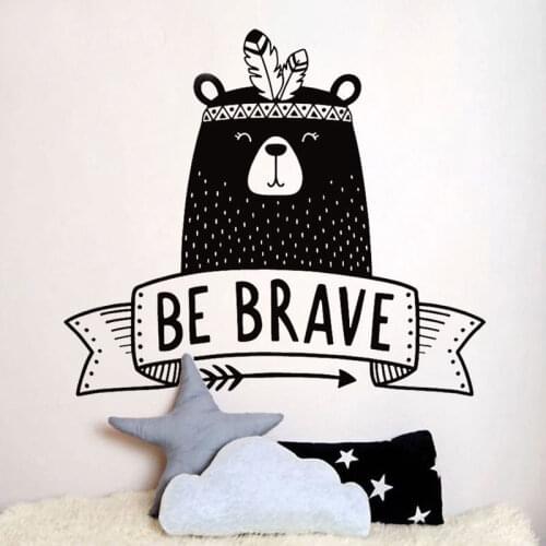 Wall Decal Nursery Wall Stickers for Kids Brave Tribal Bear Feather Headdress Removable Decal for Bedroom AZ-39
