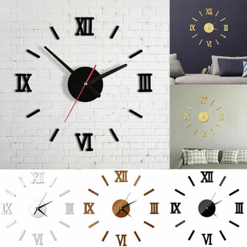 Modern DIY Number Wall Clock 3D Mirror Surface Sticker Home Decor Art Giant Wall Clock Watch With Roman Numerals Big Clock