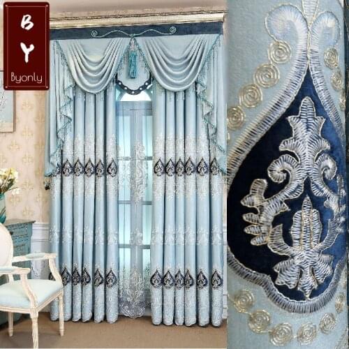 New Curtains Particle Velvet Pastoral Pasted Velvet Cord Embroidery High Shading Curtains for Living Dining Room Bedroom