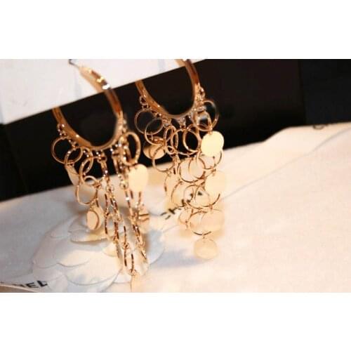 New Women Exquisite Big Circle Drop Earring High Quality Personality Long Tassel Earrings Hot Fashion Jewelry