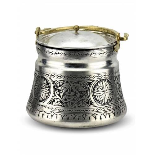 Handmade Authentic Embroidered Tumbled Original Yogurt Copper Buckets, 2 LT